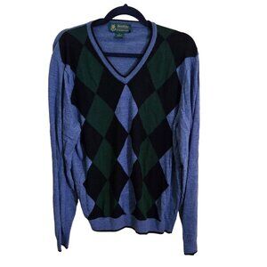 Brooks Brothers St. Andrews Links 100% Saxxon Wool Argyle Sweater Size L